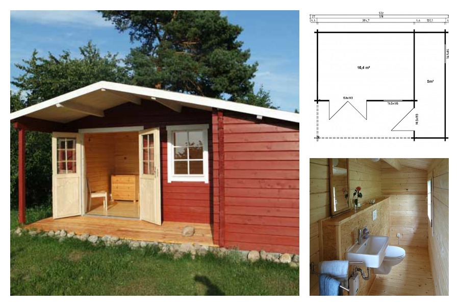 Aus dem Gartenhaus Nordkapp wurde ein Gästehaus – Das Badezimmer verfügt über Toilette und Waschbecken. Eine Dusche soll dieses Jahr auch noch angeschlossen werden – an den Außenwasserhahn.