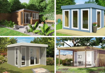 Homeoffice im Garten: Die 10 besten Gartenhäuser für Ihr Vorhaben! Collage Home Offices im Garten