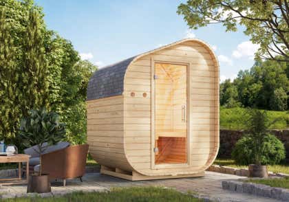 Karibu barrelsauna Asymmetric 1 natuurlijke afwerking