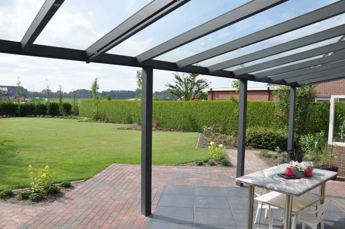 Klant afbeelding: Aluminium terrasoverkapping plat dak