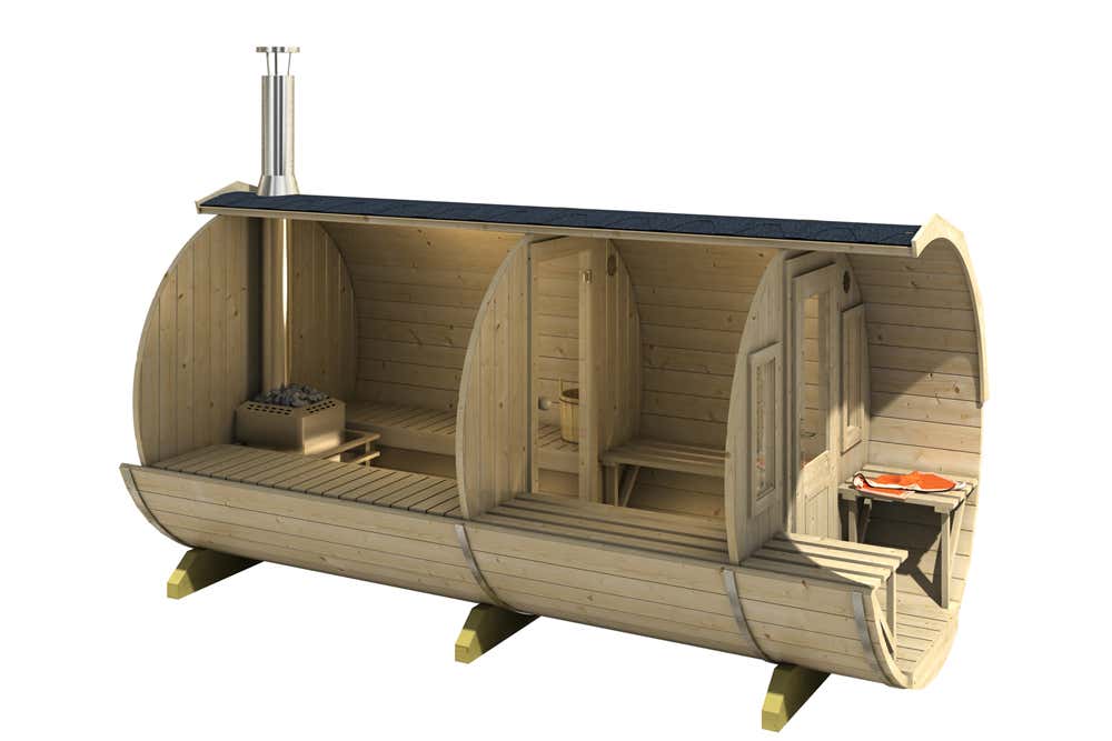 FinnTherm Fass-Sauna Max mit Harvia Holz Ofen FinnTherm Fass-Sauna Max mit Harvia Holz Ofen