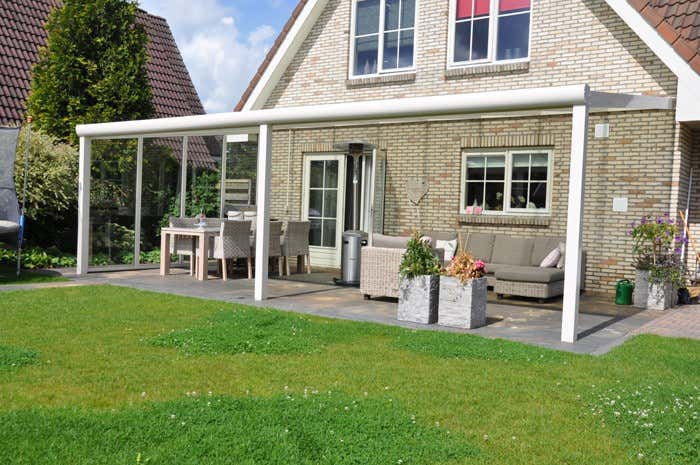 Klant afbeelding: Aluminium terrasoverkapping plat dak