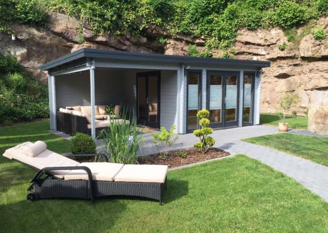 Klant afbeelding: Tuinhuis model Corsica plat dak 44 ISO