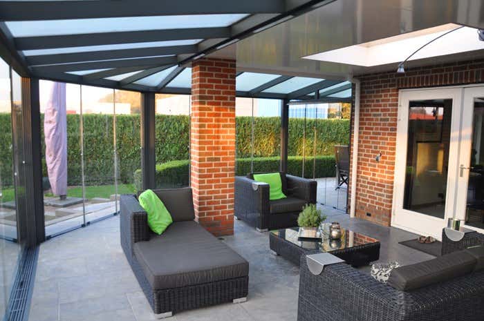 Klant afbeelding: Aluminium terrasoverkapping plat dak