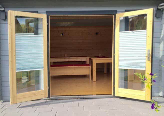 Klant afbeelding: Tuinhuis model Corsica plat dak 44 ISO