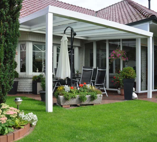 Klant afbeelding: Aluminium terrasoverkapping plat dak