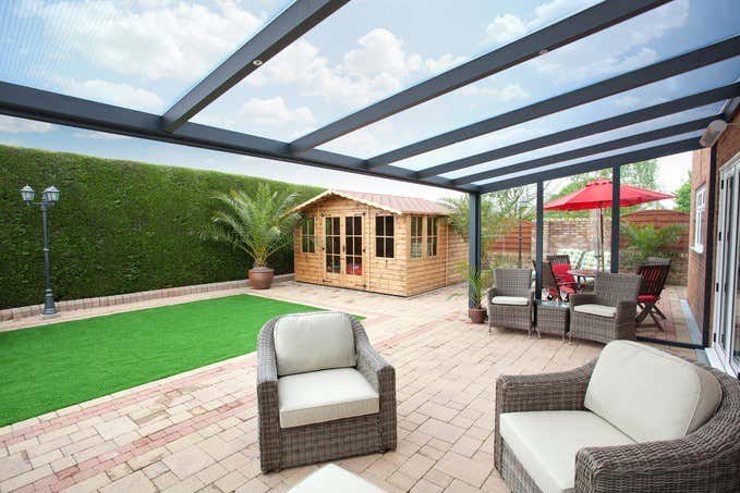 Klant afbeelding: Aluminium terrasoverkapping plat dak