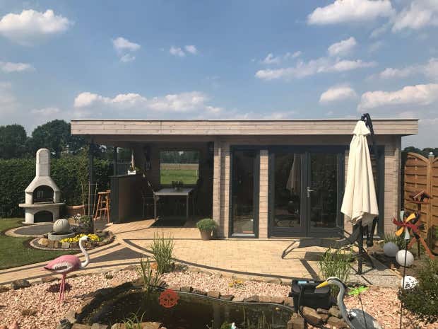 Klant afbeelding: Tuinhuis model Corsica plat dak 44 ISO