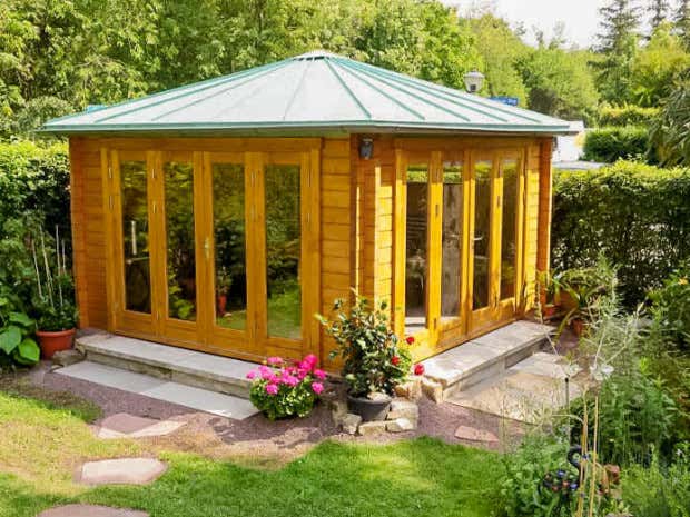 Klant afbeelding: Tuinhuis Sunshine ISO met grote vouwdeur