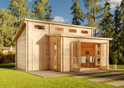 Tuinhuis Lausitz ISO met vouwdeur en aanbouw